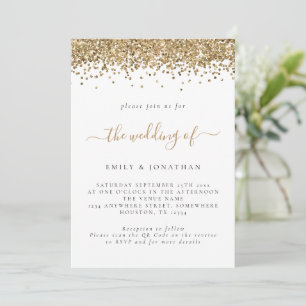 Eleganter Gold Glitzer QR Code Hochzeit Einladung