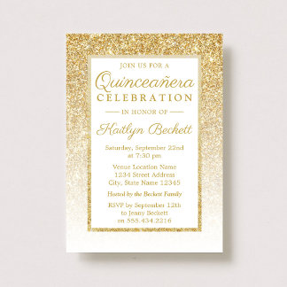 Eleganter Gold Glitzer Quinceañera 15. Geburtstag Einladung
