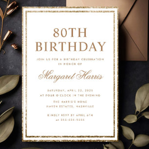 Eleganter Gold Glitzer Rahmen 80. Geburtstag Einladung