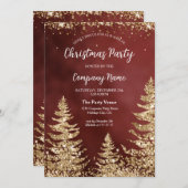 Eleganter Gold Glitzer Red Corporate Weihnachts-Pa Einladung (Vorne/Hinten)