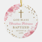 Eleganter Gold Glitzer Rosa Blumentaufen Foto Keramik Ornament (Vorne)