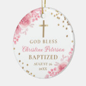 Eleganter Gold Glitzer Rosa Blumentaufen Foto Keramik Ornament (Links)