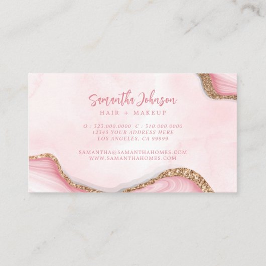 Eleganter Gold Glitzer Rosa Marmor Swirl Wasserfar Visitenkarte (Rückseite)