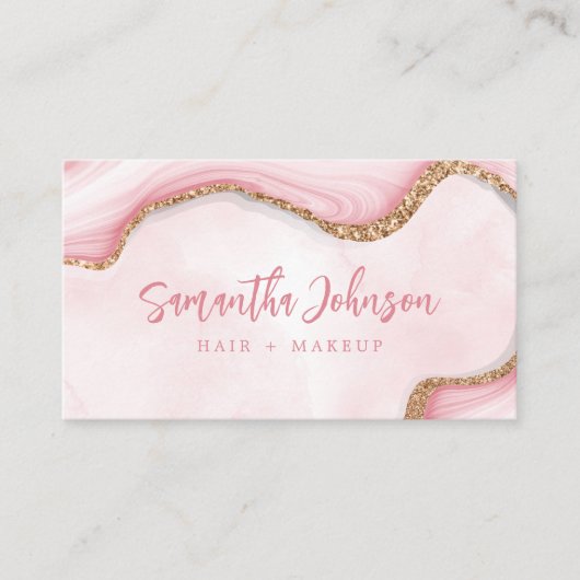 Eleganter Gold Glitzer Rosa Marmor Swirl Wasserfar Visitenkarte (Vorderseite)