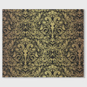 Eleganter Gold Glitzer Royal Black Damask Geschenkpapier (Flach)
