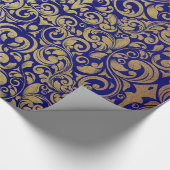 Eleganter Gold Glitzer Royal Blue Damask Geschenkpapier (Ecke)
