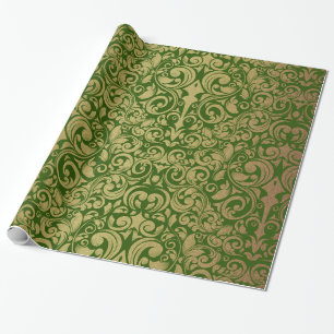 Eleganter Gold Glitzer Royal Green Damask Geschenkpapier
