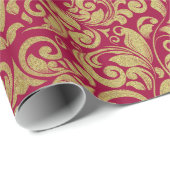 Eleganter Gold Glitzer Royal Red Damask Geschenkpapier (Rolleneckpunkt)