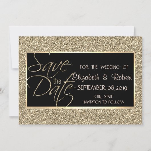 Eleganter Gold Glitzer Save the Date (Vorderseite)