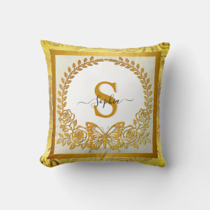 Eleganter Gold Glitzer Schmetterling und Blume Kissen