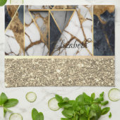 Eleganter Gold Glitzer Schwarzer Marmor Geometrisc Geschirrtuch (Gefaltet)