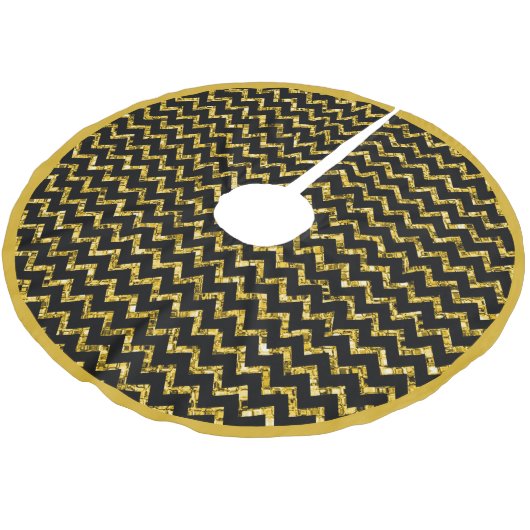 Eleganter Gold Glitzer Schwarzer Zickzack Streifen Polyester Weihnachtsbaumdecke (Schrägansicht)