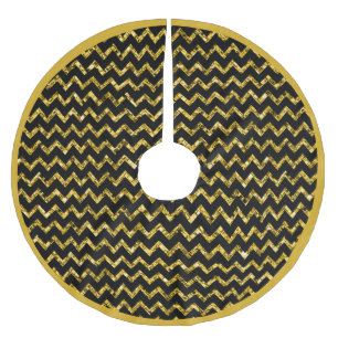 Eleganter Gold Glitzer Schwarzer Zickzack Streifen Polyester Weihnachtsbaumdecke