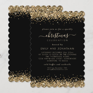 Eleganter Gold Glitzer Schwarzes Weihnachtsfest Pa Einladung