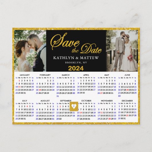Eleganter Gold Glitzer Script 2 Foto Save the Date Ankündigungspostkarte (Vorderseite)