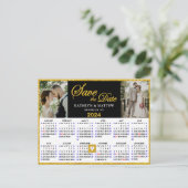 Eleganter Gold Glitzer Script 2 Foto Save the Date Ankündigungspostkarte (Stehend Vorderseite)