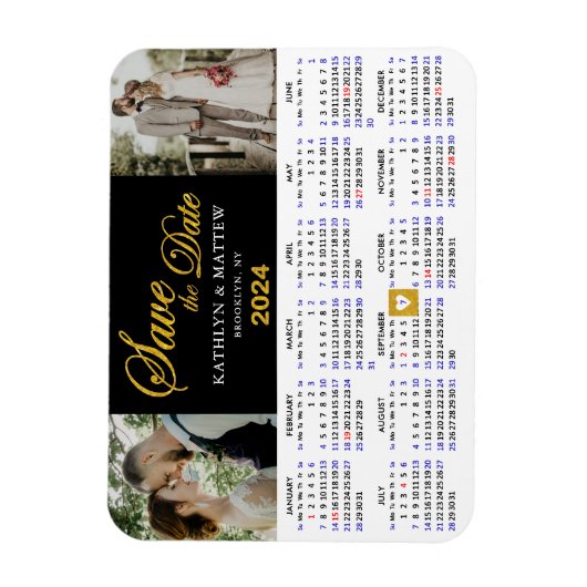 Eleganter Gold Glitzer Script 2 Foto Save the Date Magnet (Vertikal)