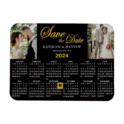 Eleganter Gold Glitzer Script 2 Foto Save the Date Magnet (Horizontal)