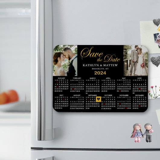 Eleganter Gold Glitzer Script 2 Foto Save the Date Magnet