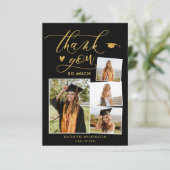 Eleganter Gold Glitzer Script Black Abschluss Dankeskarte (Stehend Vorderseite)