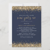 Eleganter Gold Glitzer Silvester Navy Blue Einladung (Vorderseite)