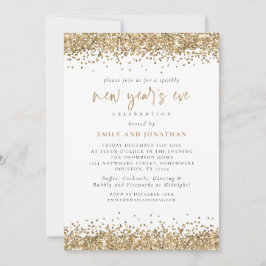 Eleganter Gold Glitzer Silvester White Einladung