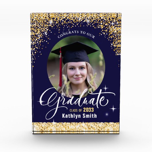 Eleganter Gold Glitzer Sparkling Abschluss Fotoblock (Vorderseite)