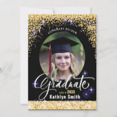 Eleganter Gold Glitzer Sparkling Foto Abschluss Ankündigung (Vorderseite)