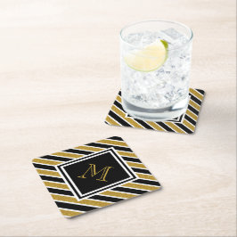 Eleganter Gold Glitzer Streifen Mit Monogramm Untersetzer
