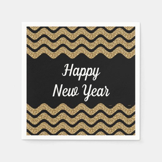 Eleganter Gold Glitzer Streifen Neujahr Serviette (Vorderseite)