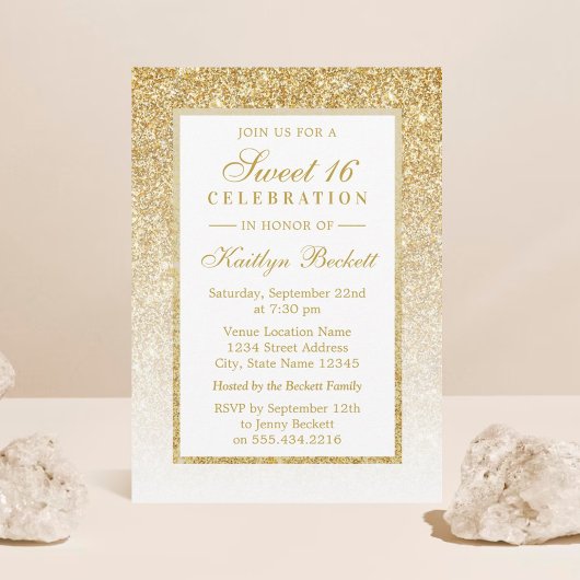 Eleganter Gold Glitzer Sweet 16 Geburtstag Einladung