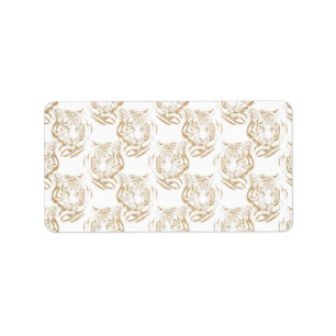 Eleganter Gold Glitzer Tiger Print White Design Adressaufkleber