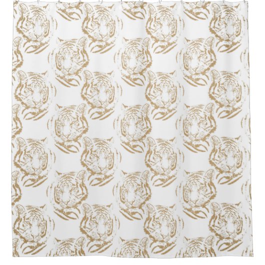 Eleganter Gold Glitzer Tiger Print White Design Duschvorhang (Vorderseite)