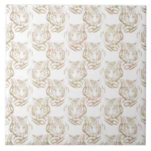 Eleganter Gold Glitzer Tiger Print White Design Fliese