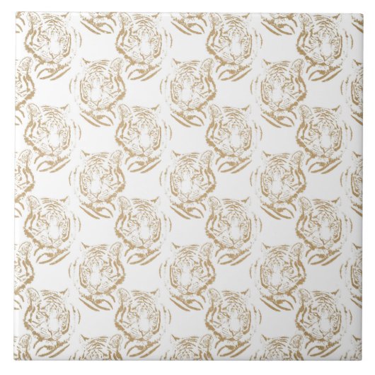 Eleganter Gold Glitzer Tiger Print White Design Fliese (Vorderseite)