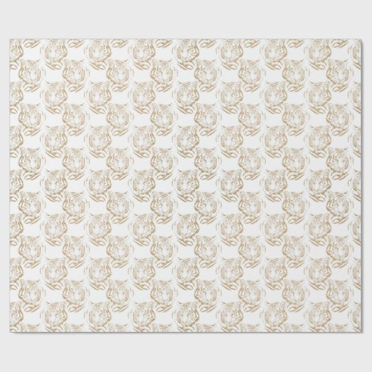 Eleganter Gold Glitzer Tiger Print White Design Geschenkpapier (Flach)