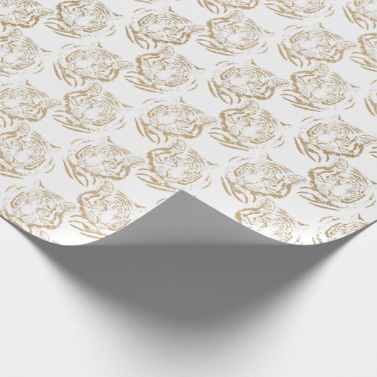 Eleganter Gold Glitzer Tiger Print White Design Geschenkpapier (Ecke)
