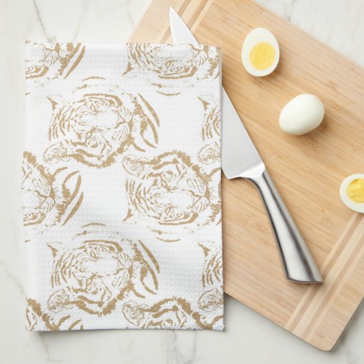 Eleganter Gold Glitzer Tiger Print White Design Geschirrtuch (Viertel Falte)