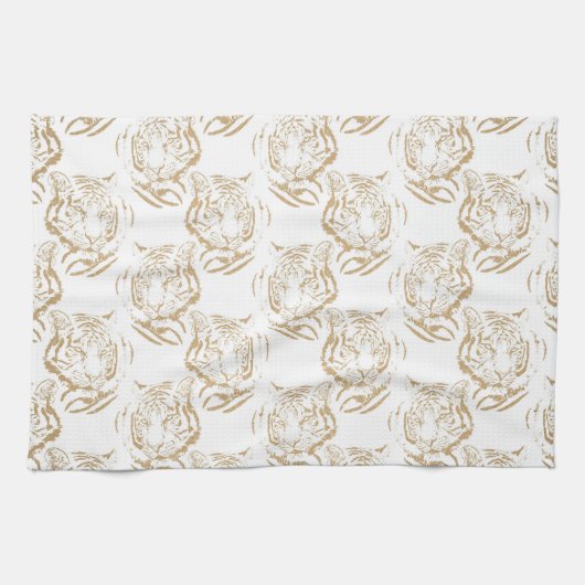Eleganter Gold Glitzer Tiger Print White Design Geschirrtuch (Horizontal)