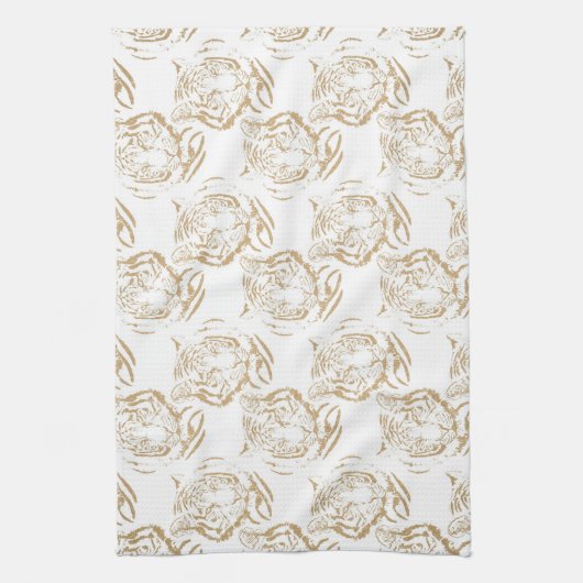 Eleganter Gold Glitzer Tiger Print White Design Geschirrtuch (Vertikal)