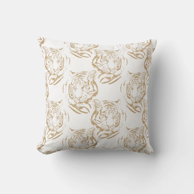 Eleganter Gold Glitzer Tiger Print White Design Kissen (Vorderseite)