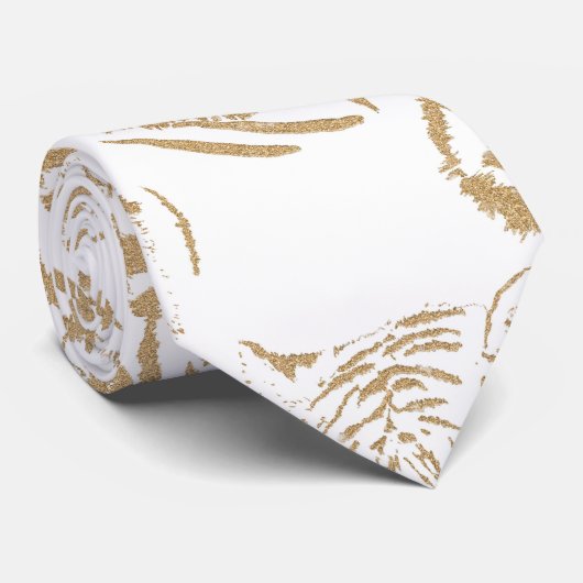 Eleganter Gold Glitzer Tiger Print White Design Krawatte (Gerollt)