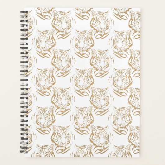 Eleganter Gold Glitzer Tiger Print White Design Planer (Vorderseite)