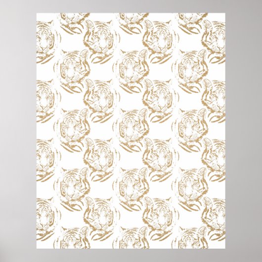 Eleganter Gold Glitzer Tiger Print White Design Poster (Vorne)