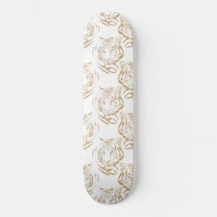 Eleganter Gold Glitzer Tiger Print White Design Skateboard