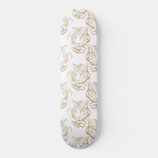 Eleganter Gold Glitzer Tiger Print White Design Skateboard (Vorderseite)
