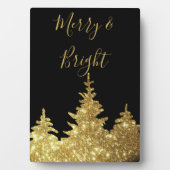 Eleganter Gold Glitzer Trees Merry und Bright Fotoplatte (Vorderseite)