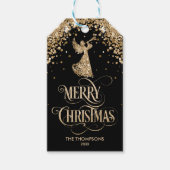 Eleganter Gold Glitzer Trumpet Angel Frohe Weihnac Geschenkanhänger (Vorderseite)