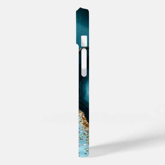 Eleganter Gold Glitzer Türkis Marmormonogramm Case-Mate iPhone Hülle (Rückseite / Links)