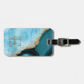 Eleganter Gold Glitzer Türkisblau Marmor Gepäckanhänger (Vorderseite horizontal)